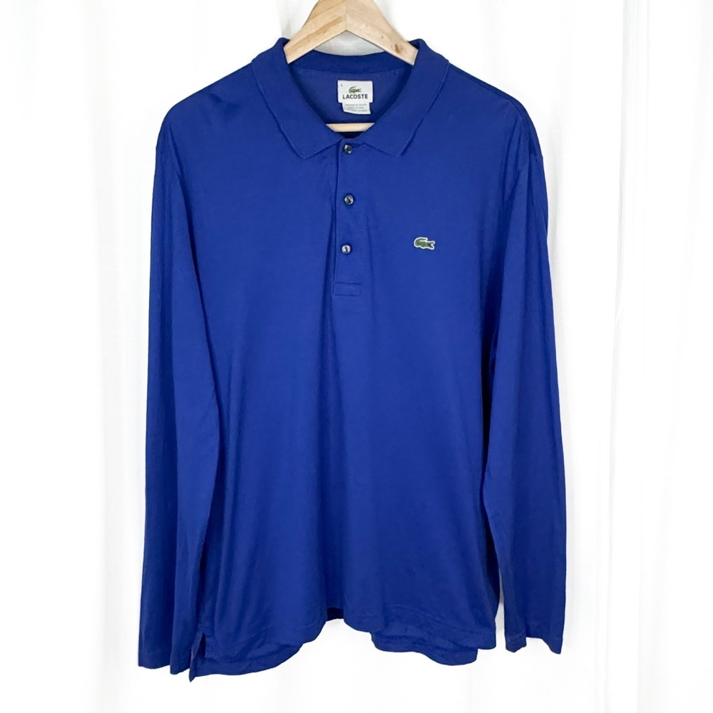Lacoste Mens Size 6 XL Long Sleeve Polo Shirt Blue 100% Cotton Crocodile Logo